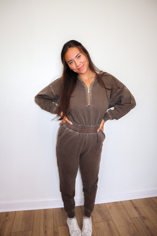 Out And About Jumpsuit - Brown