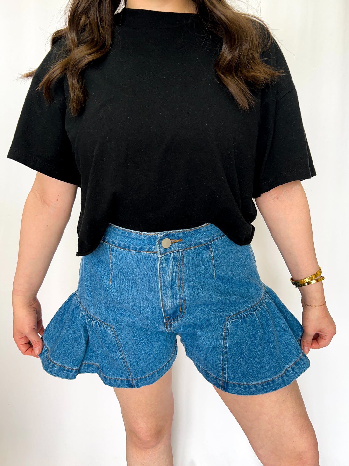 Flared Denim Shorts