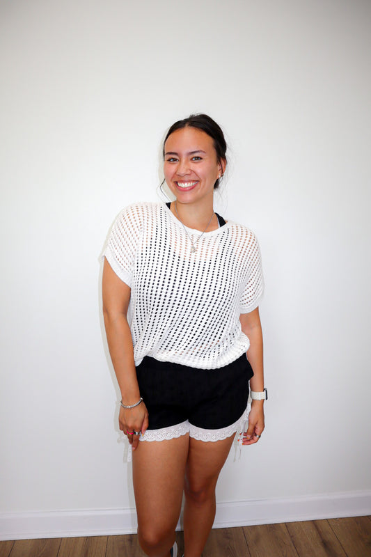 Airy Feel Crochet Top - White