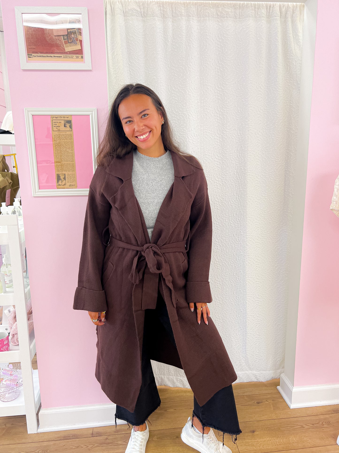 Belted Cardigan Coat- Brown