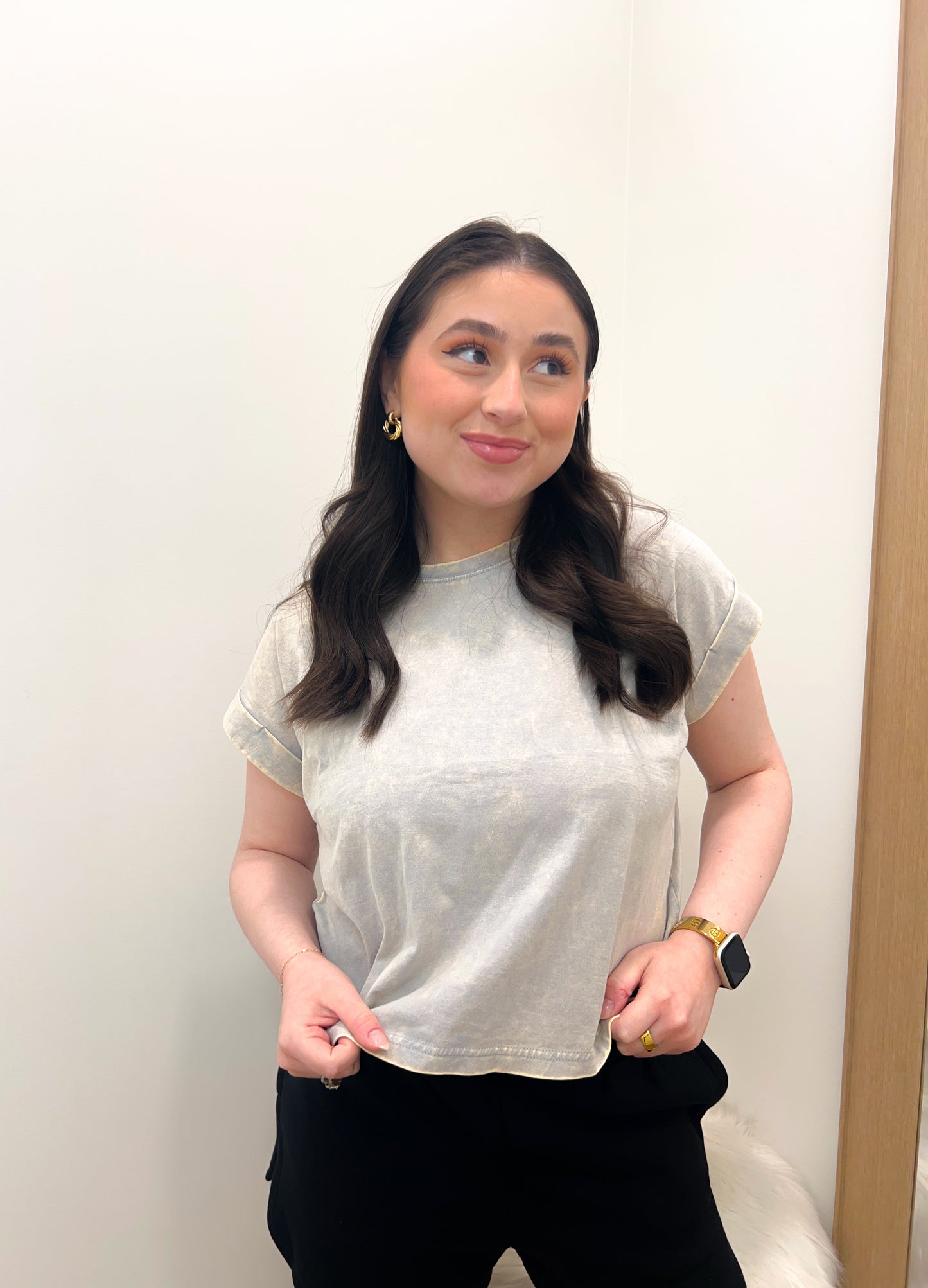 Relaxed Cuffed Tee- Grey