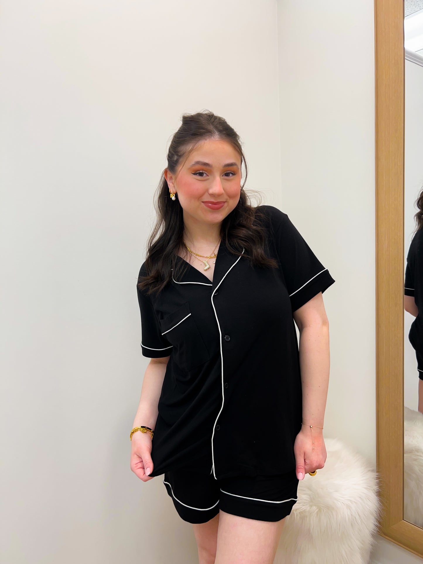 short sleeve pajama set-black