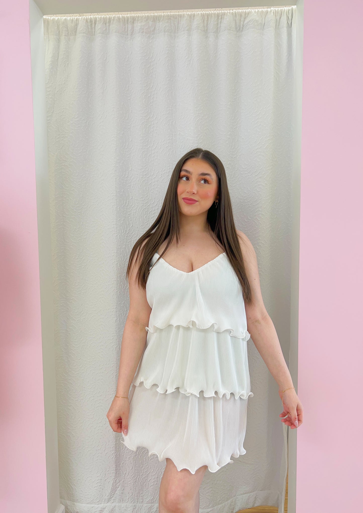 plisse dress - white