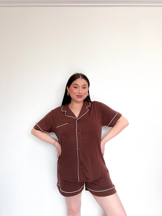 Short Sleeve Pajama Set- Brown