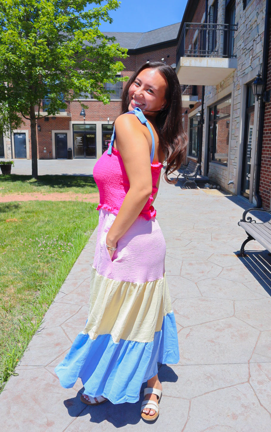 colorful colorblock maxi dress