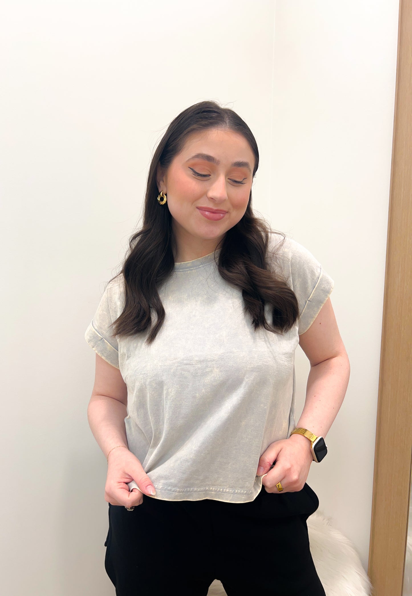 Relaxed Cuffed Tee- Grey