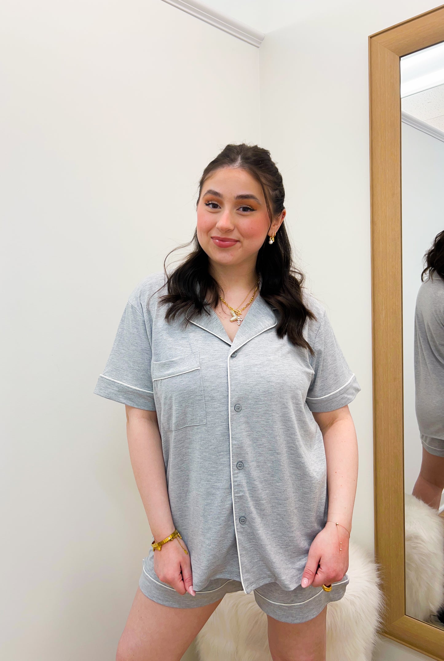 short sleeve pajama set- grey