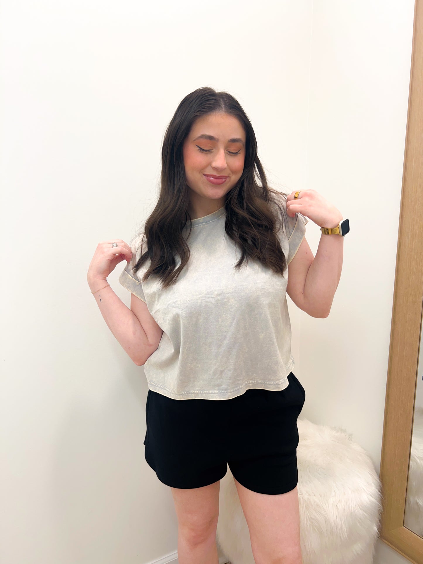 Relaxed Cuffed Tee- Grey