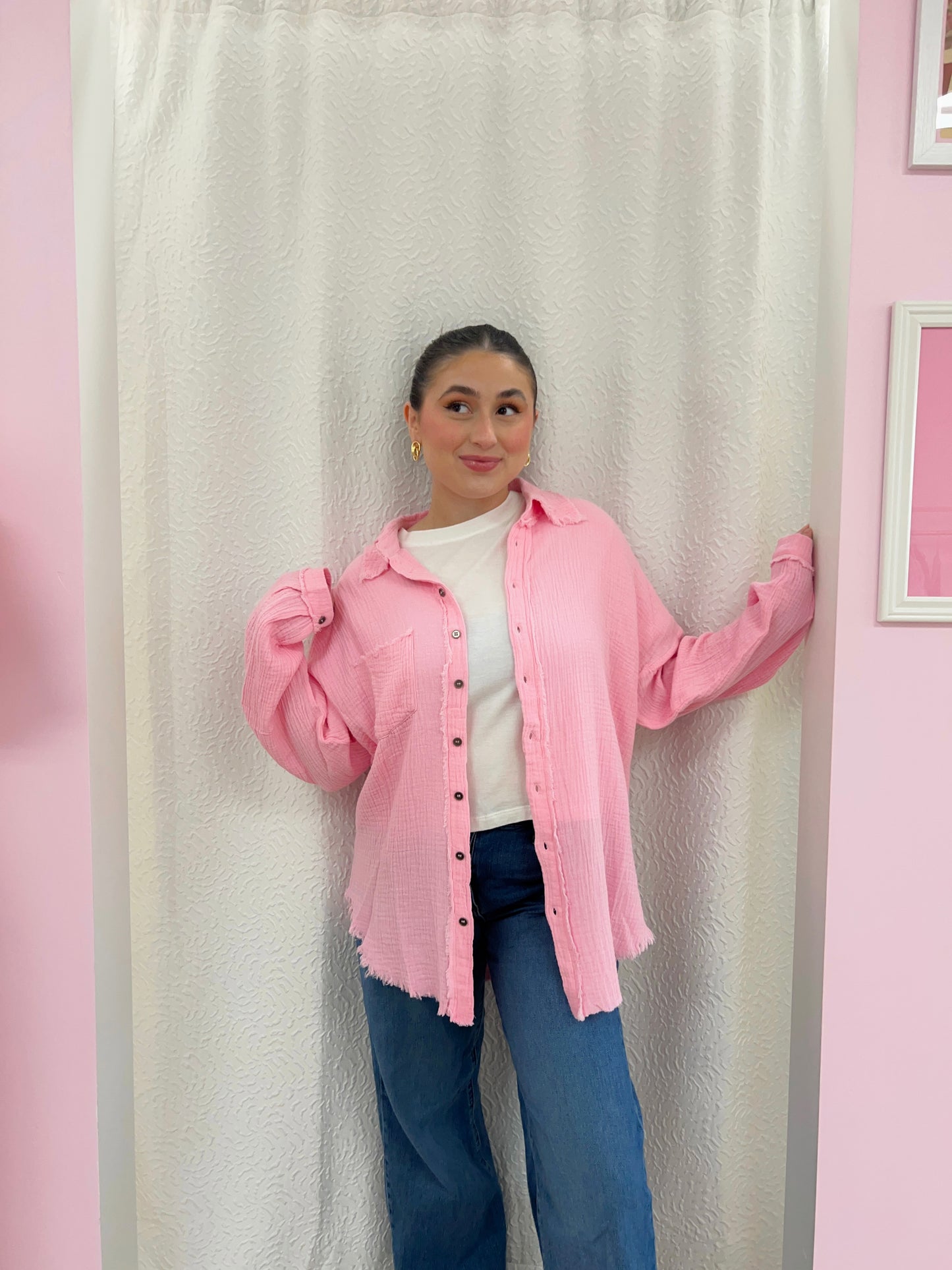 Lets Lounge Button Up - Pink