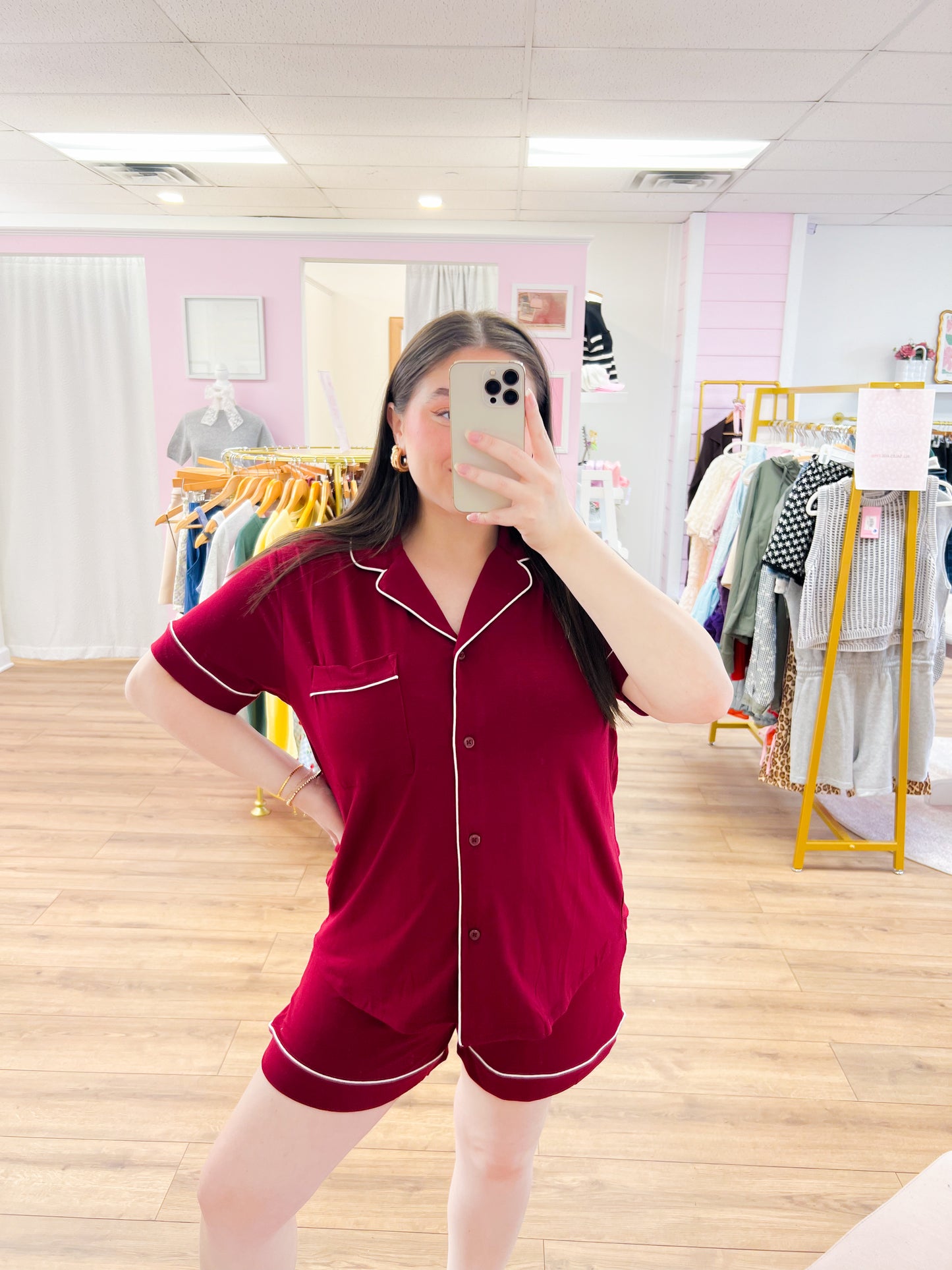 Short Sleeve Pajama Set- Wine