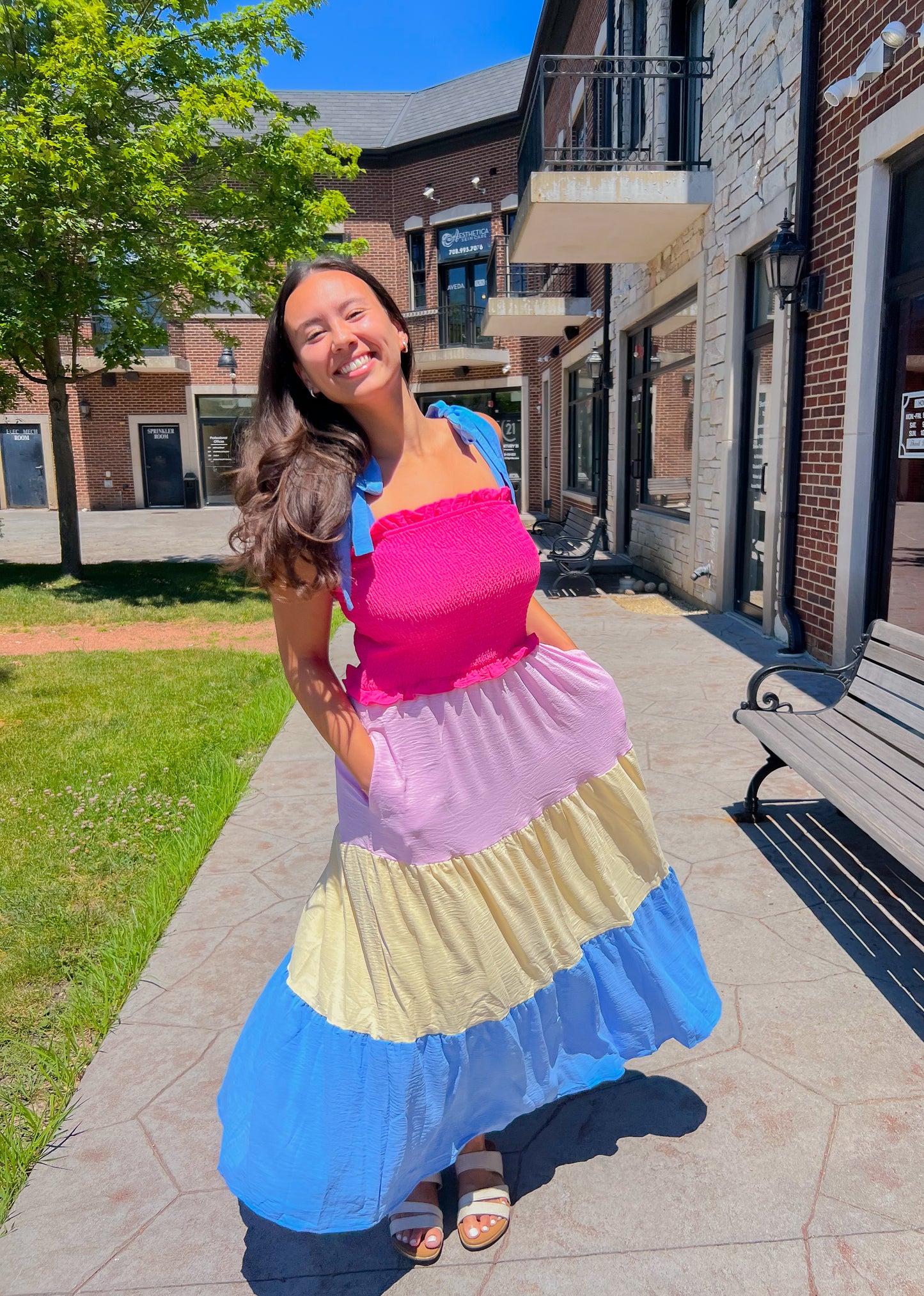colorful colorblock maxi dress