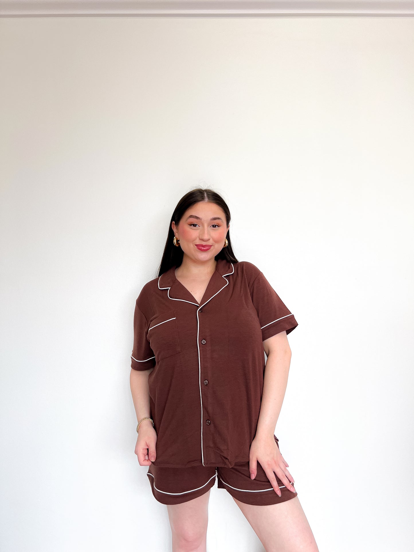 Short Sleeve Pajama Set- Brown
