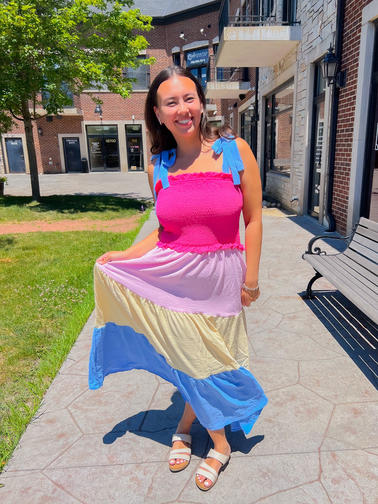 colorful colorblock maxi dress