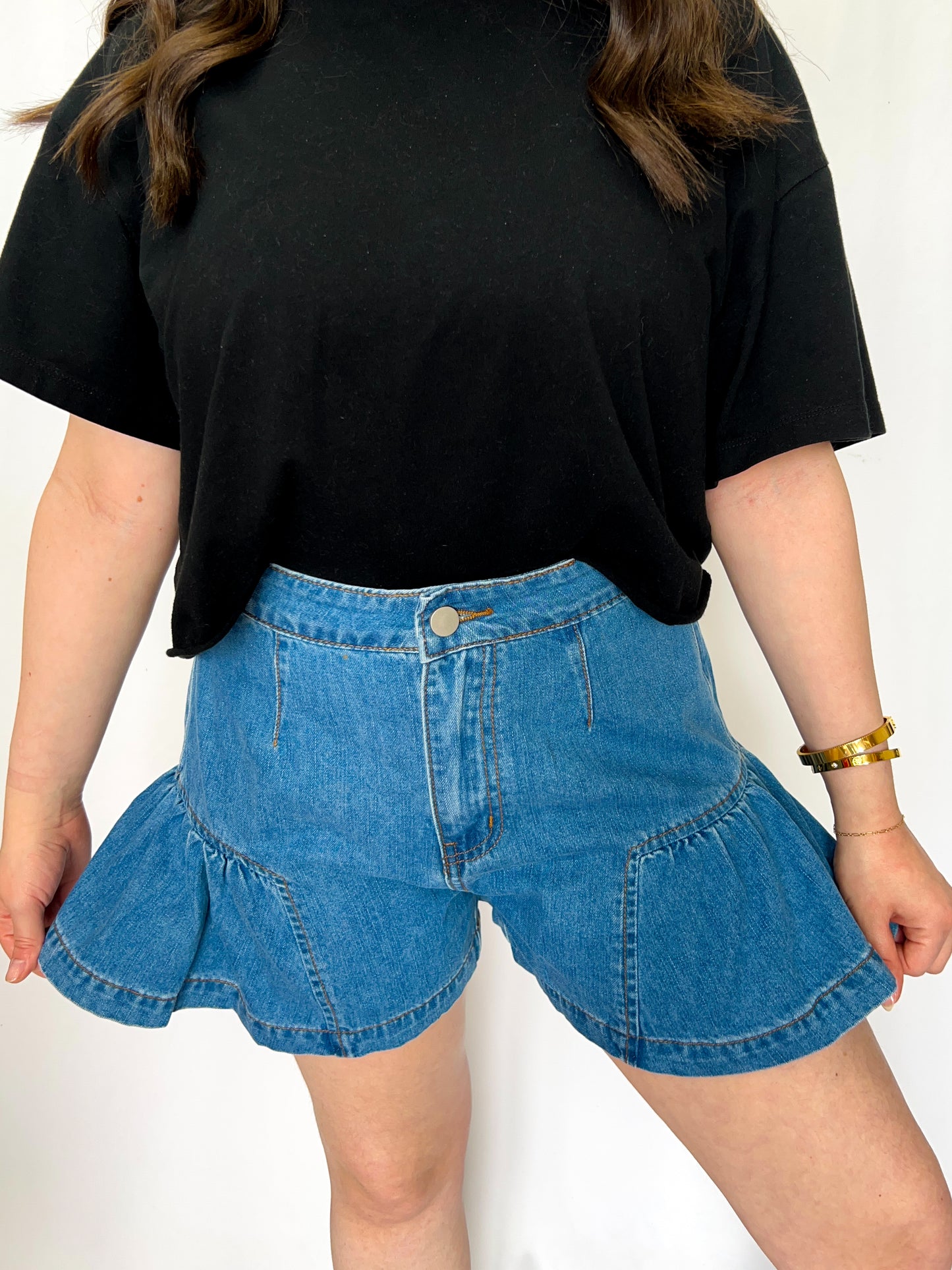 Flared Denim Shorts