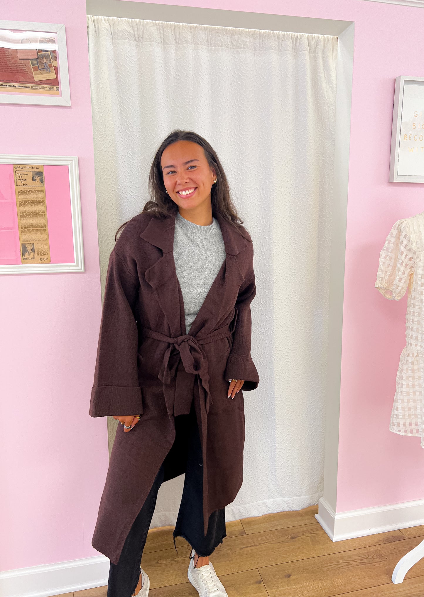 Belted Cardigan Coat- Brown