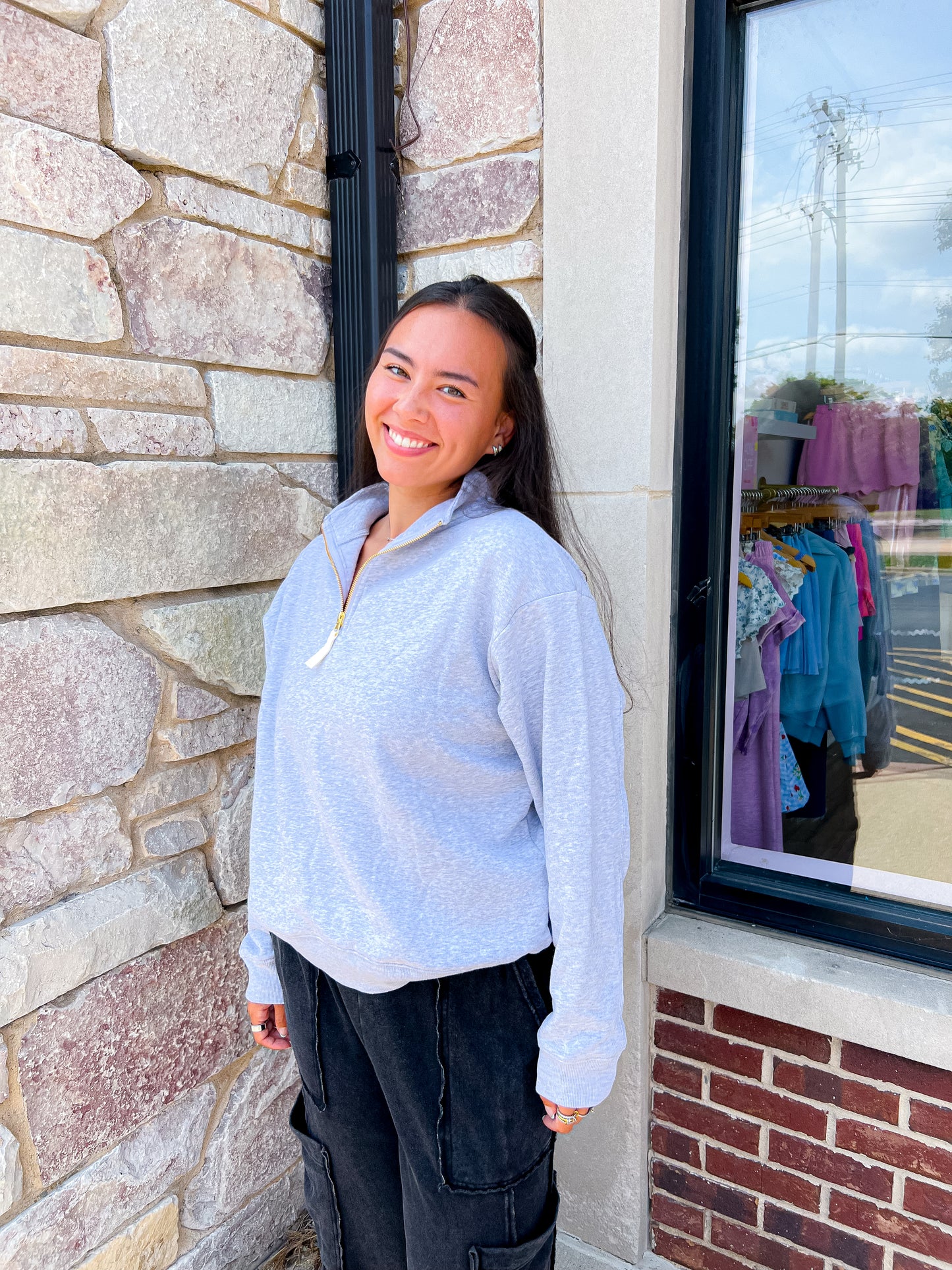 Cozied Up Half Zip- Grey