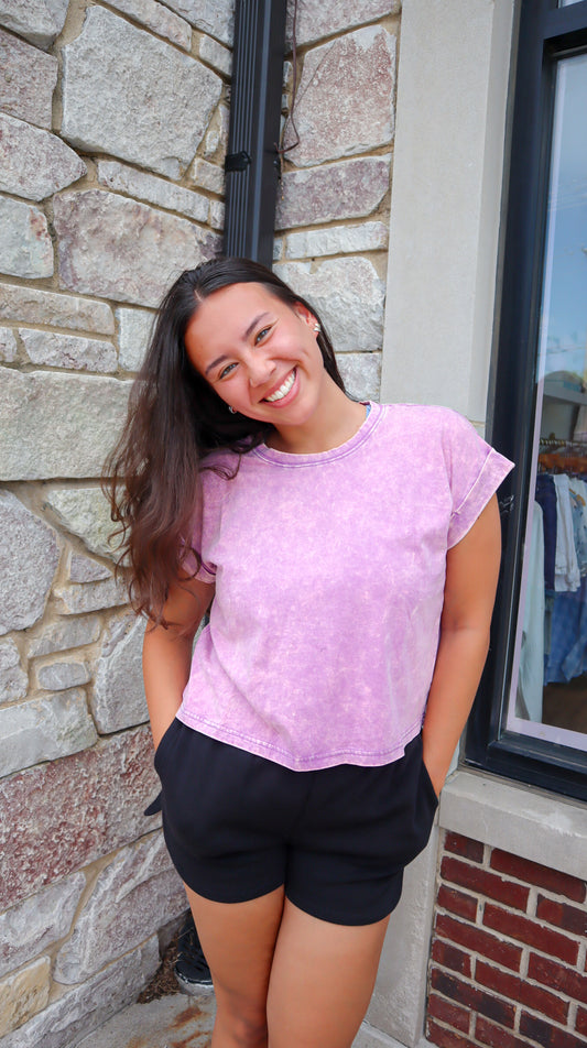 Relaxed Cuffed Tee- Violet