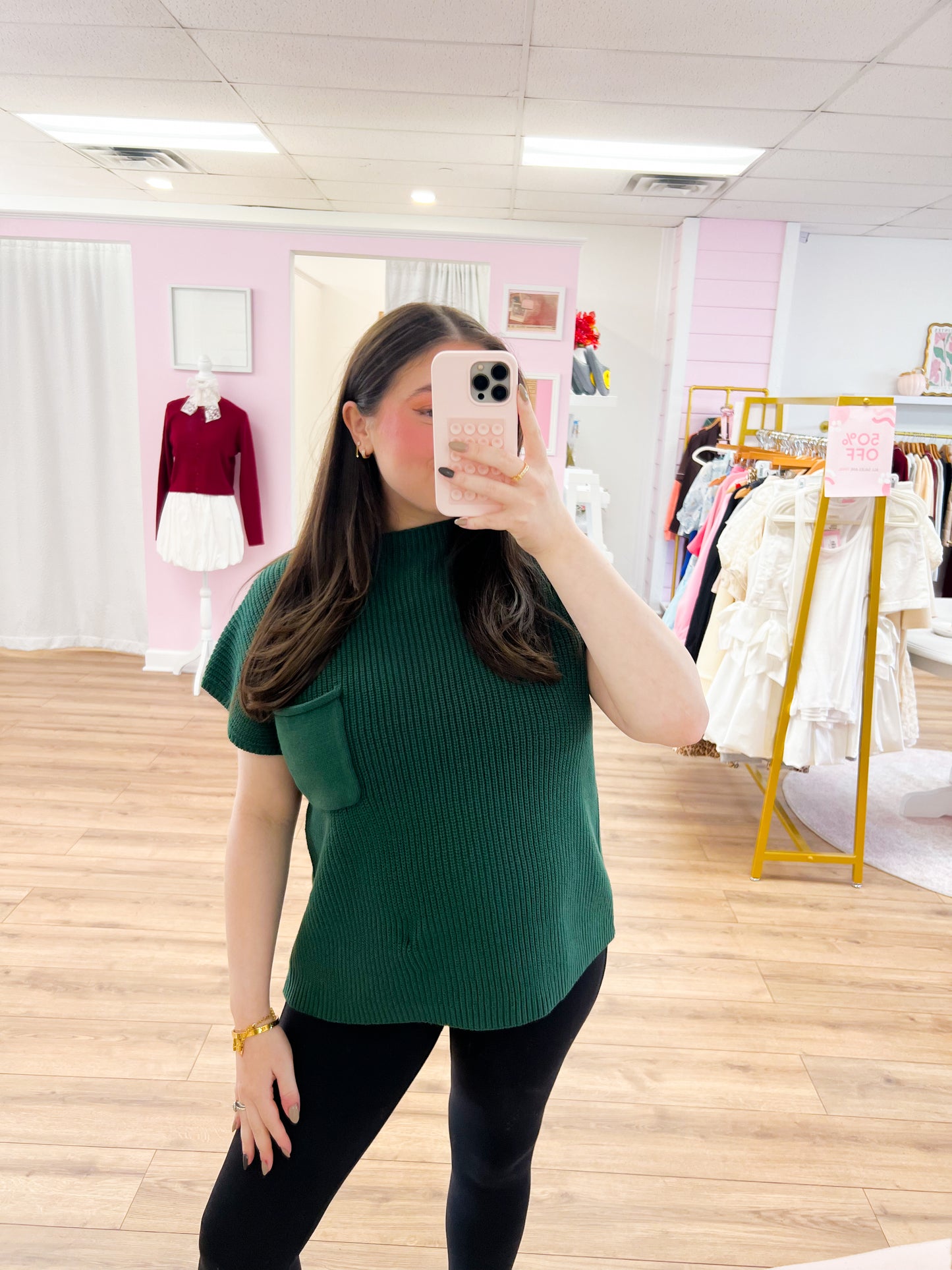 Mock Neck Top - Hunter Green