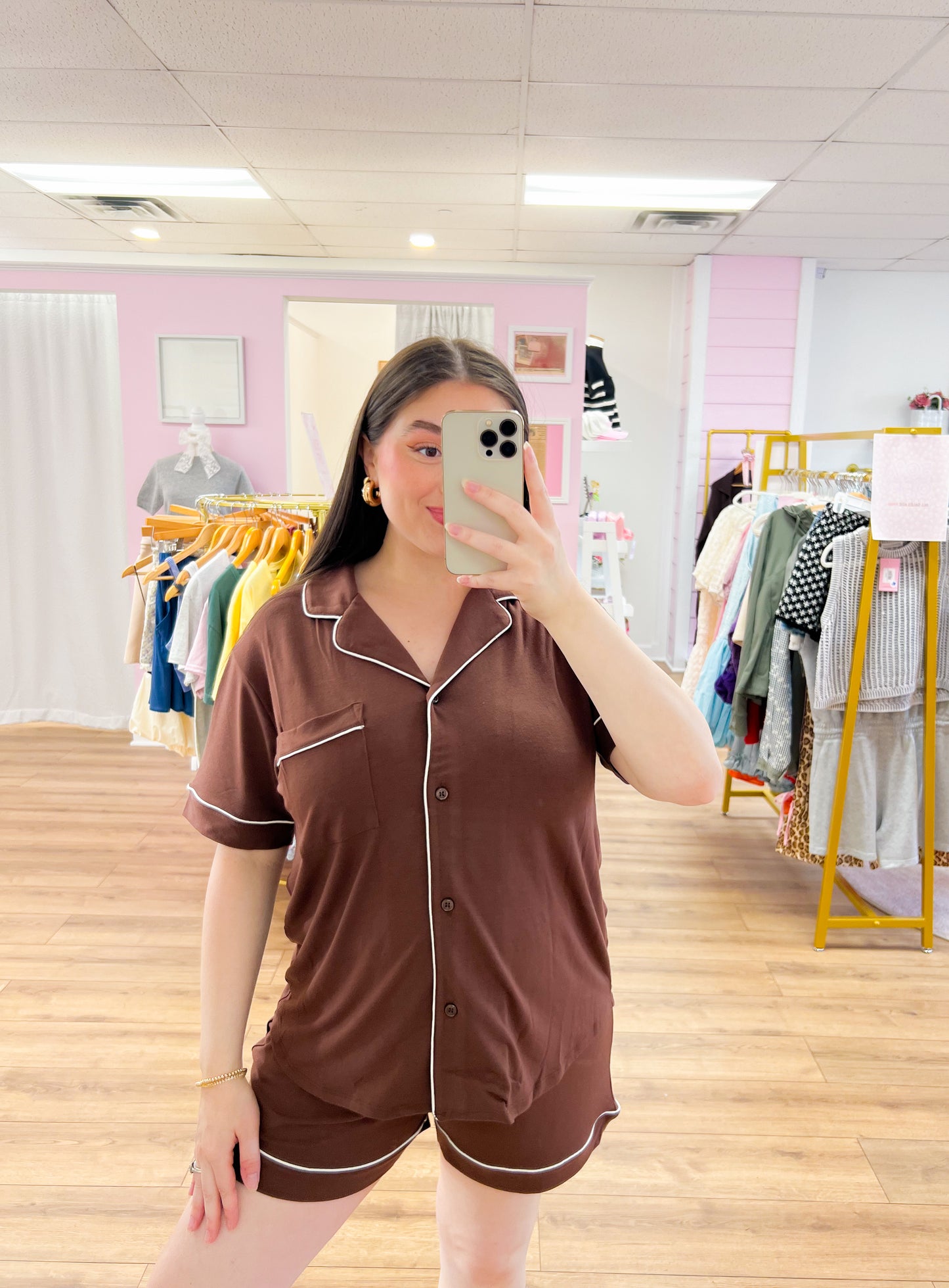 Short Sleeve Pajama Set- Brown