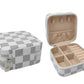 checkered travel jewelry case - white