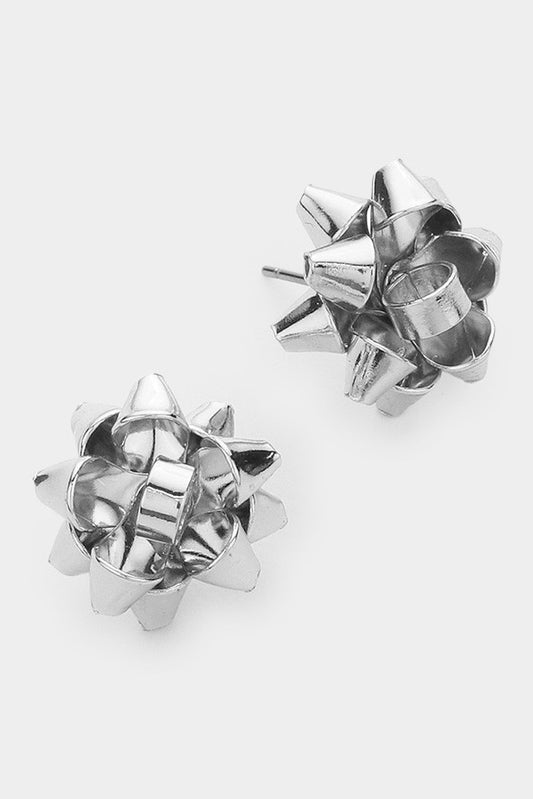 gift bow studs - silver