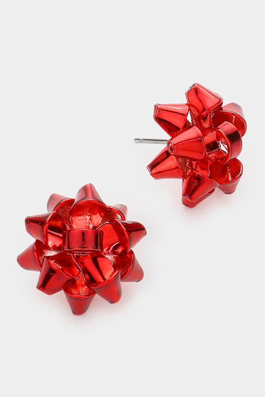 gift bow studs - red