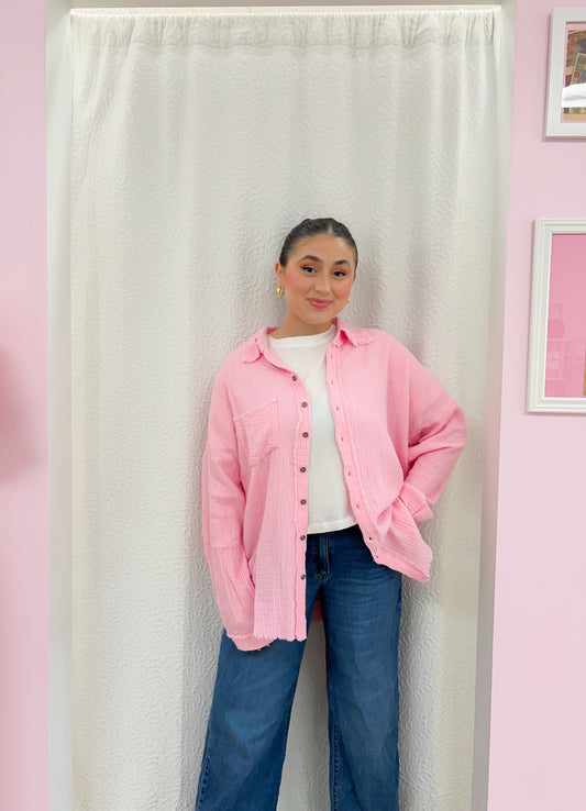 Lets Lounge Button Up - Pink