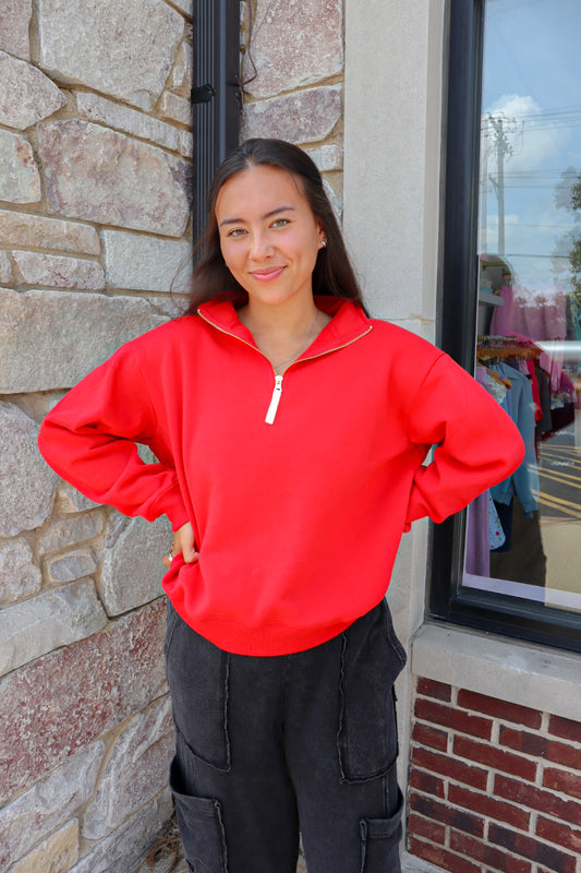 Cozied Up Half Zip- Red