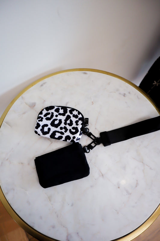 double pouch wristlet - black leopard