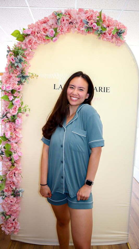 short sleeve pajama set- jade