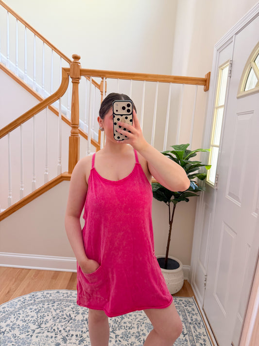 Comfort Summer Romper Dress - Hot Pink