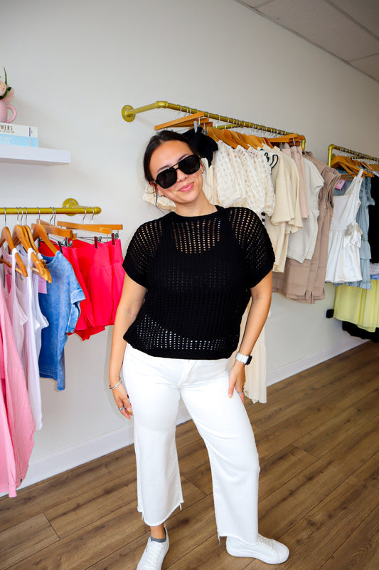 Airy Feel Crochet Top - Black