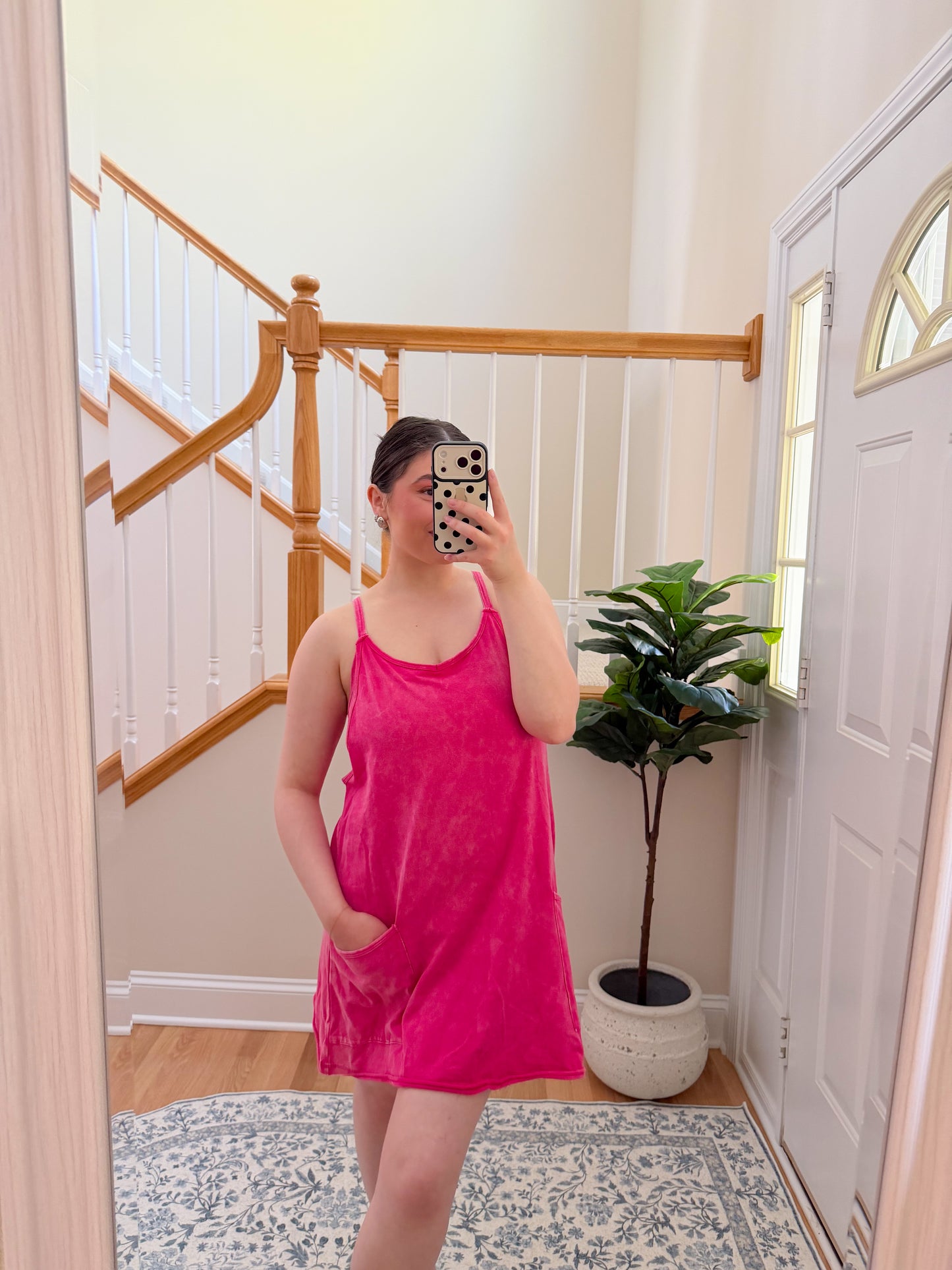 Comfort Summer Romper Dress - Hot Pink