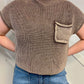 mock neck top- washed brown