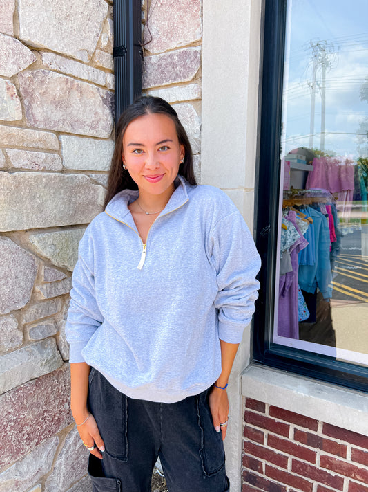 Cozied Up Half Zip- Grey