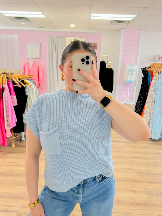 mock neck top - light blue