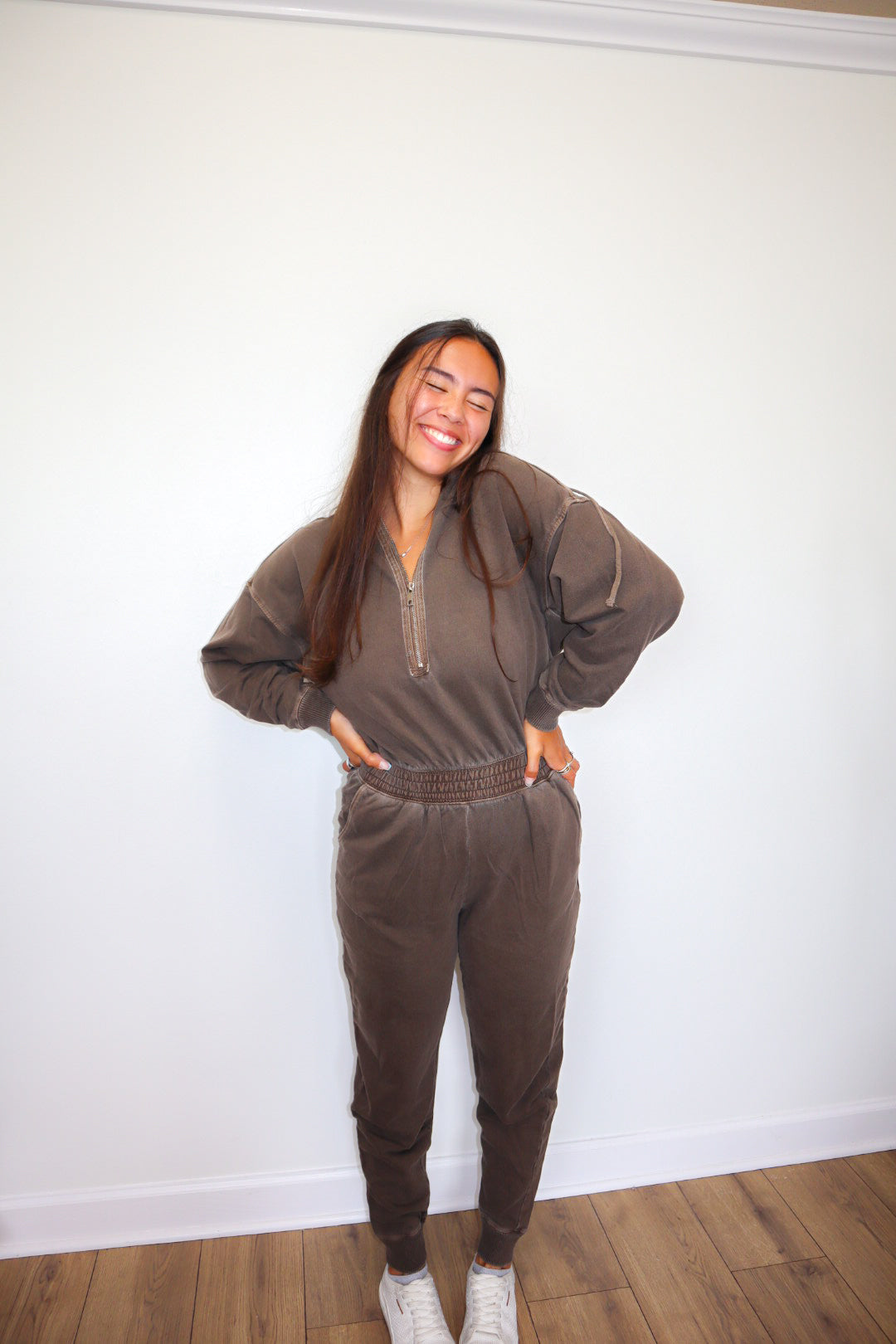 Out And About Jumpsuit - Brown