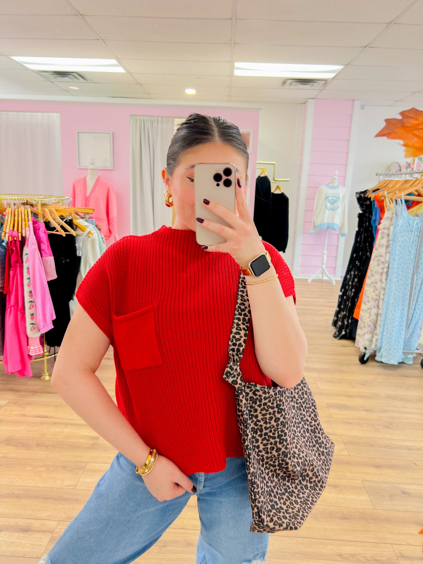 mock neck top - red