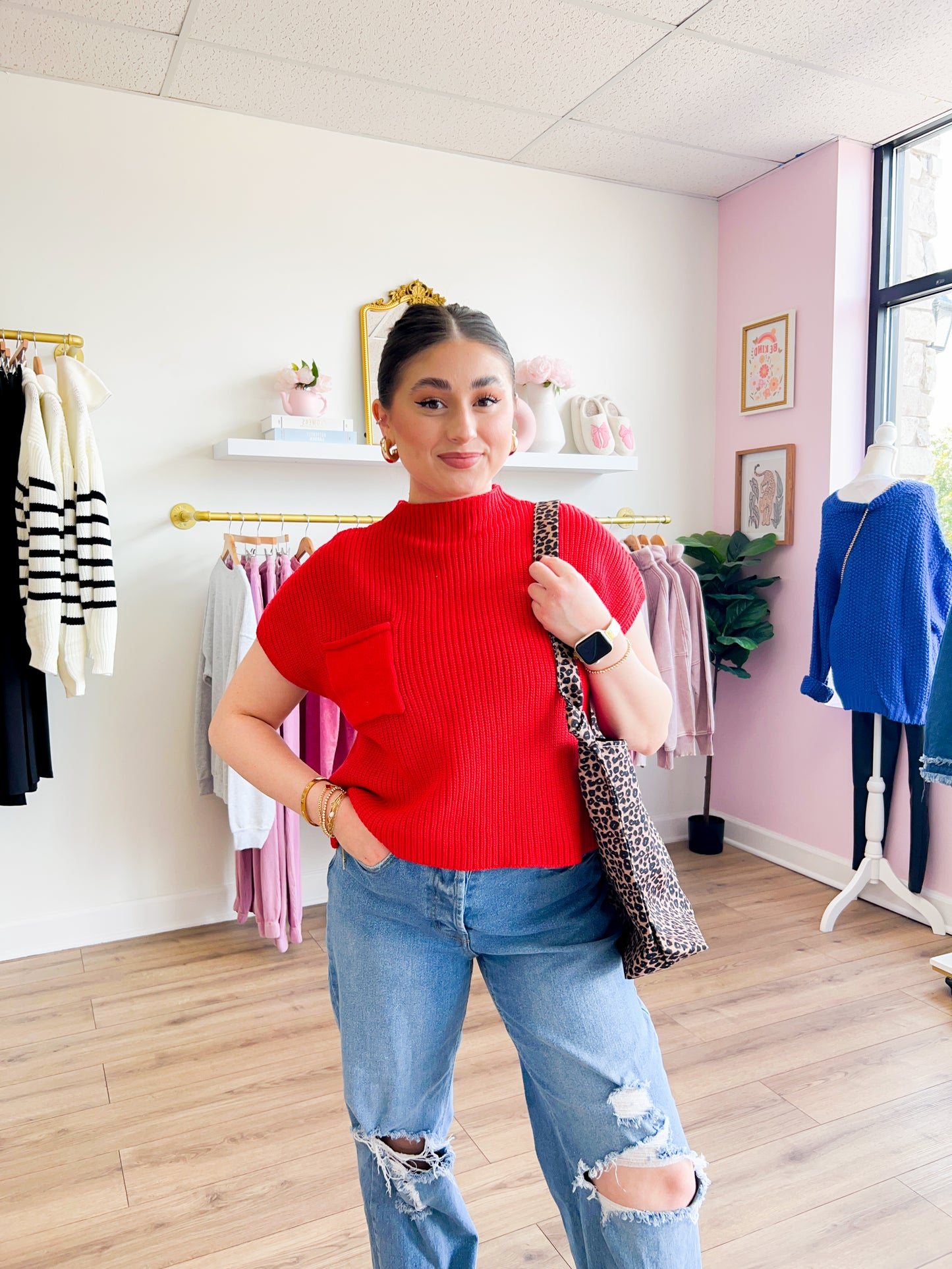 mock neck top - red