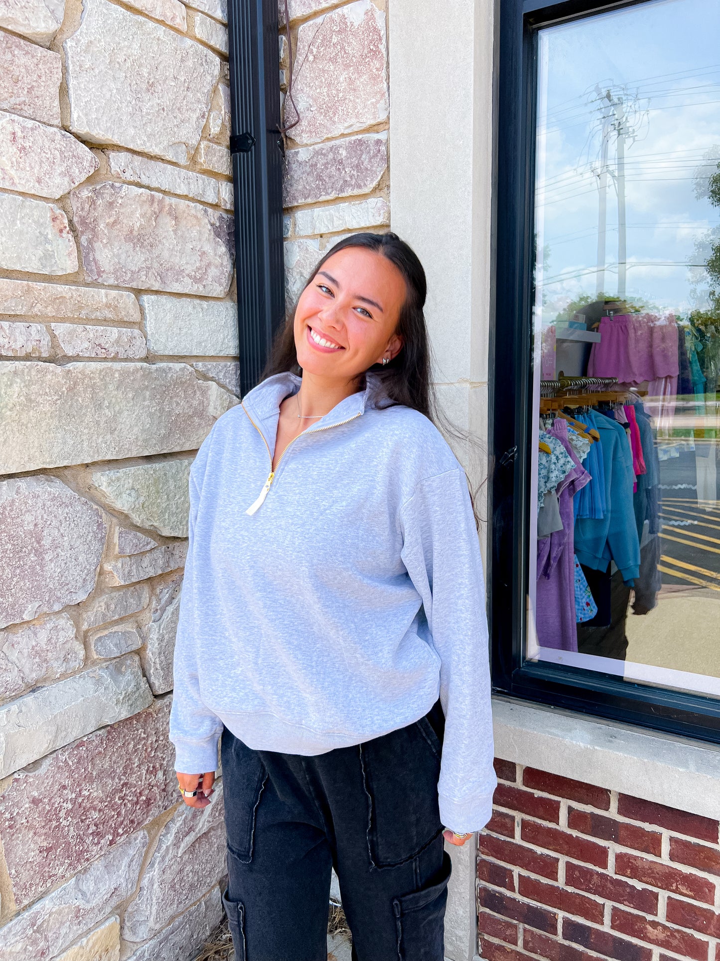Cozied Up Half Zip- Grey