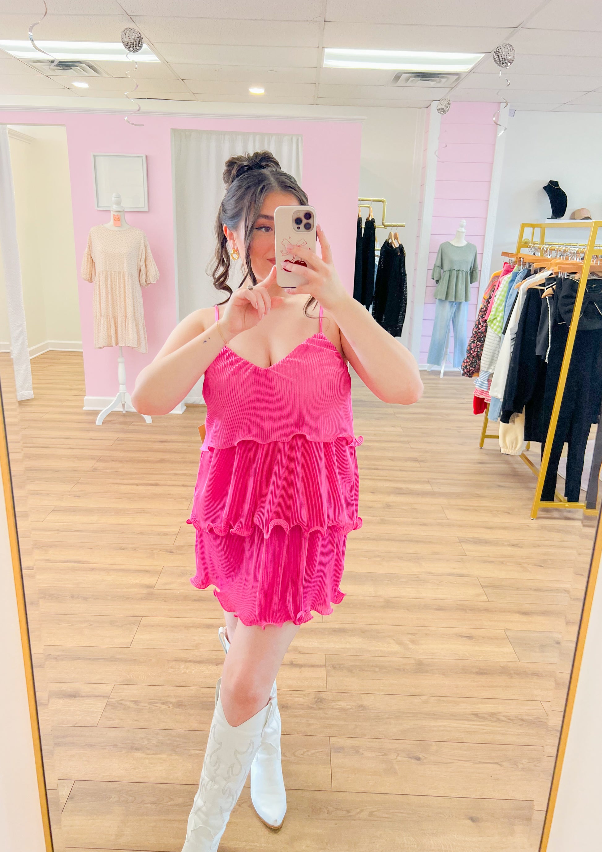 hot pink plisse dress Hot Pink Satin Plisse Mock Neck Swing Mini Dress | Womens | X-Large (Available in XXS, S, M, L) | 100% Polyester