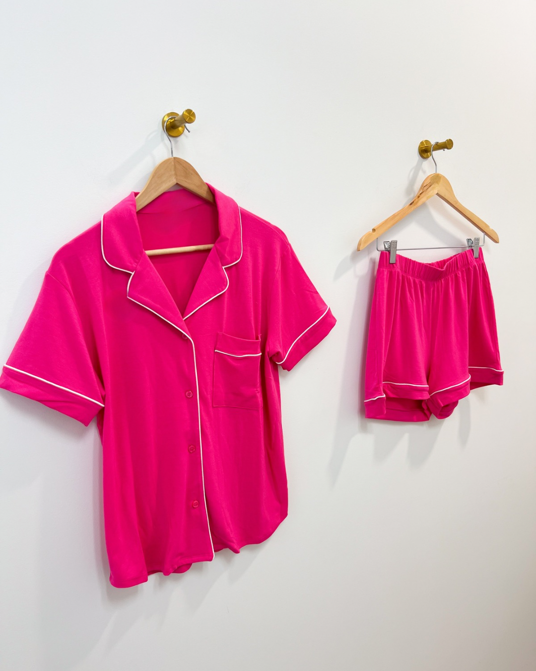 short sleeve pajama set- hot pink