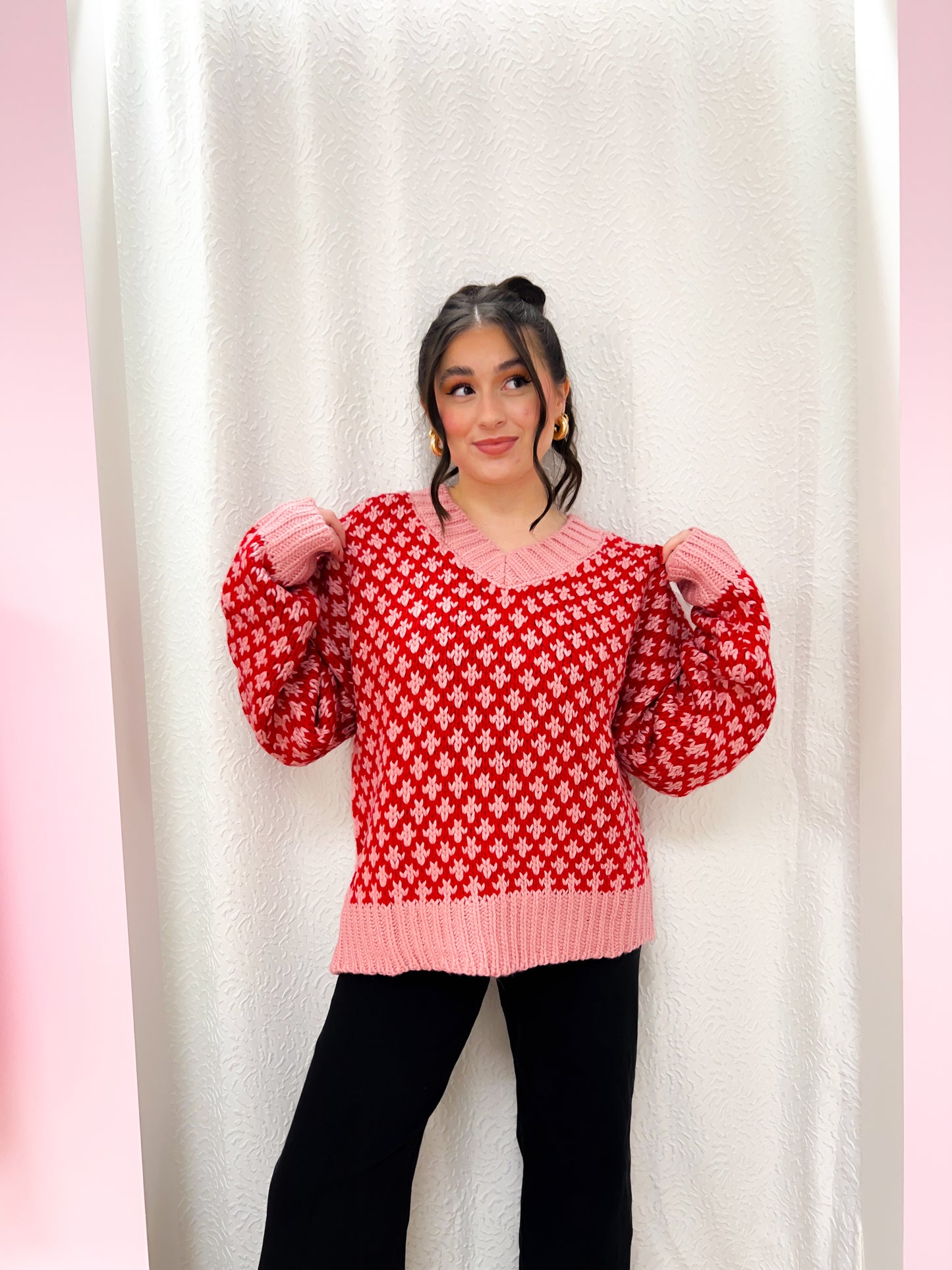 grid sweater - pink