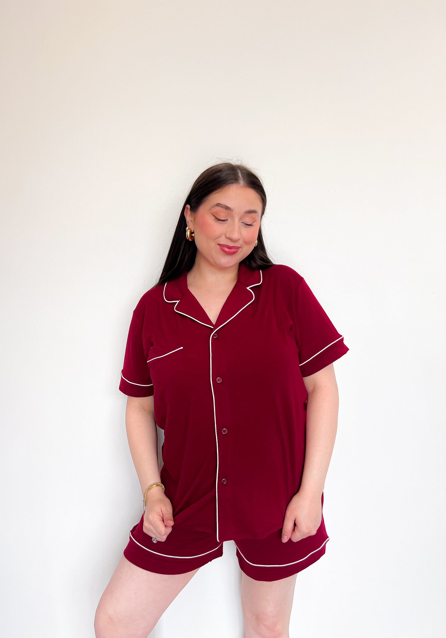 Short Sleeve Pajama Set- Wine