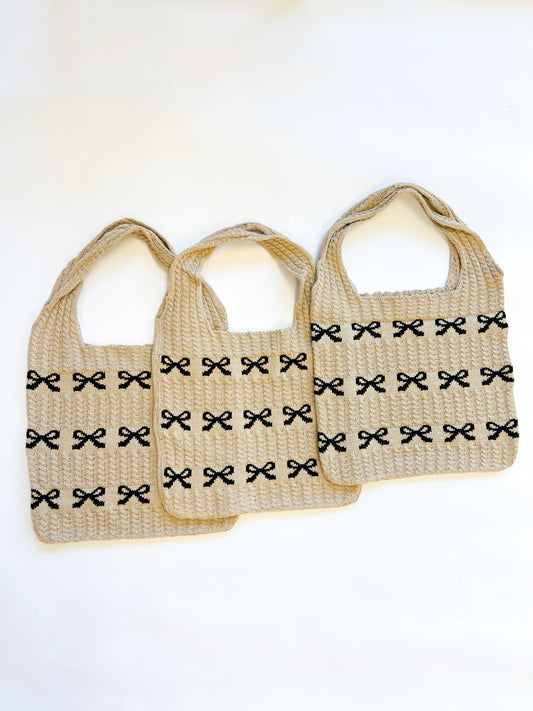 knit bow tote - black