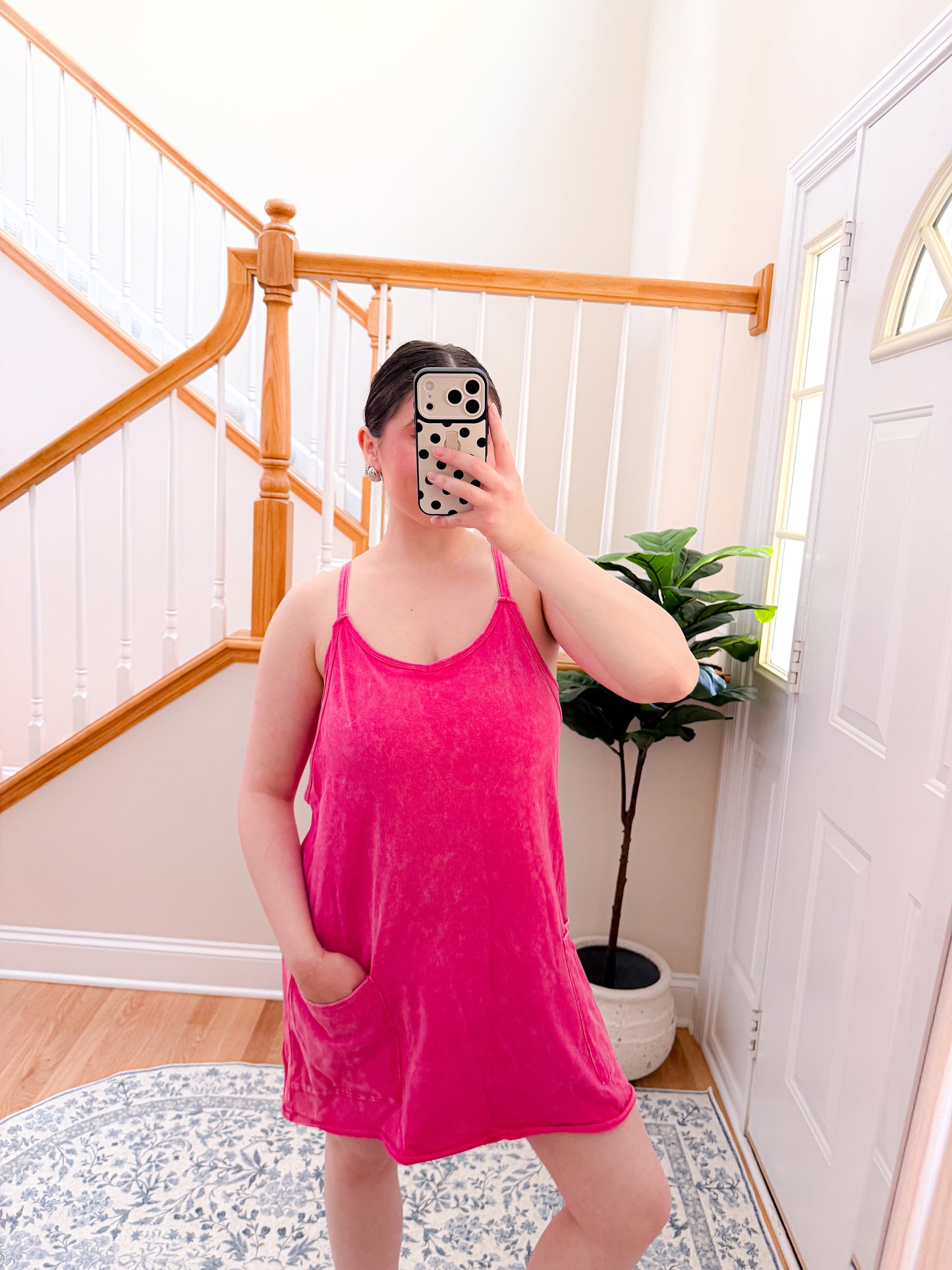 Comfort Summer Romper Dress - Hot Pink