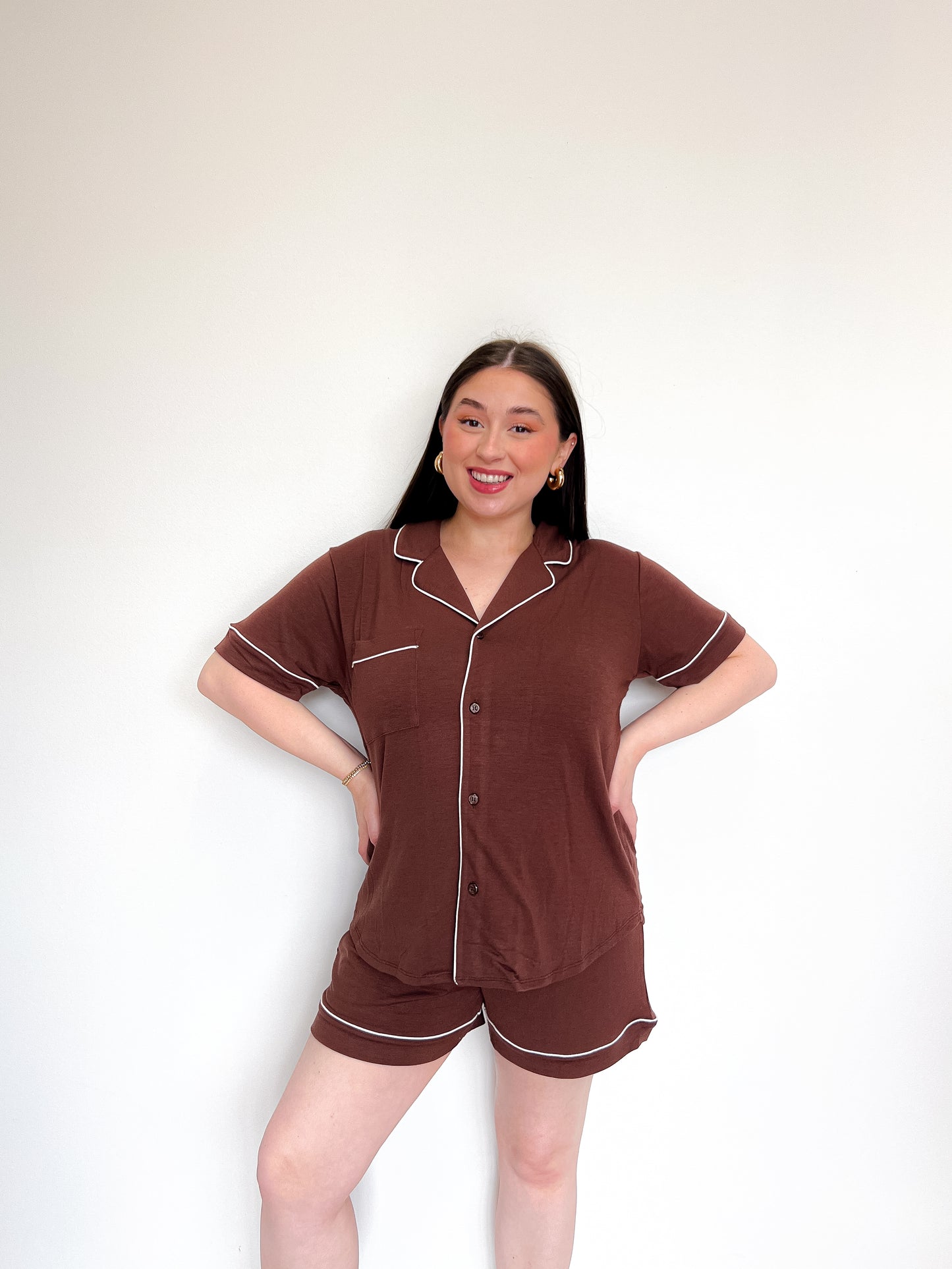 Short Sleeve Pajama Set- Brown