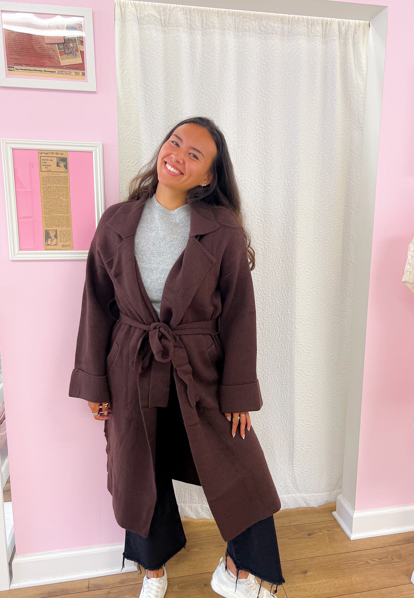 Belted Cardigan Coat- Brown