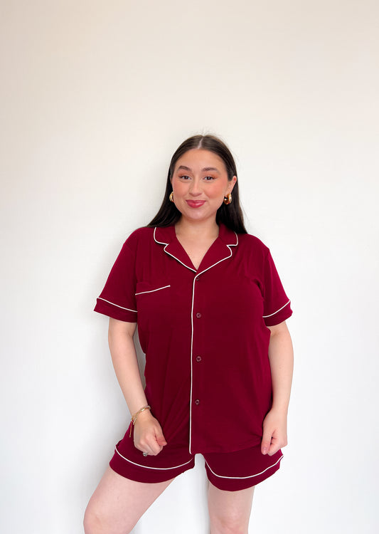 Short Sleeve Pajama Set- Wine