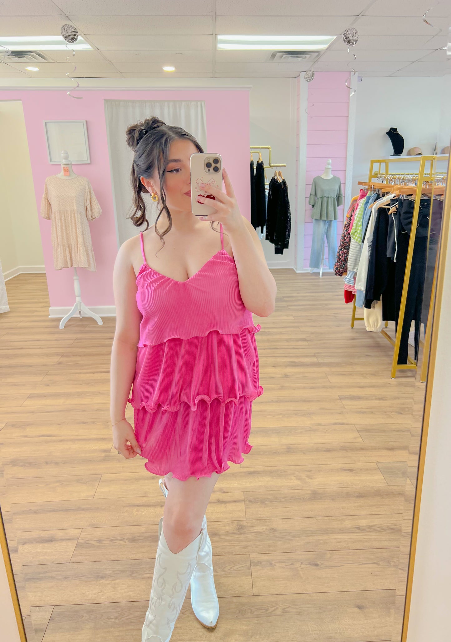plisse dress - hot pink